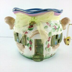 Home Interiors Colorful Glazed Cottage Candle Holder with Swinging Butterfly